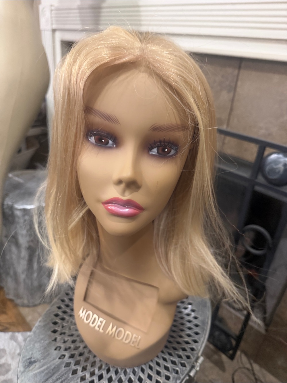 Blonde Human Hair Wig - Straight Shoulder-Length